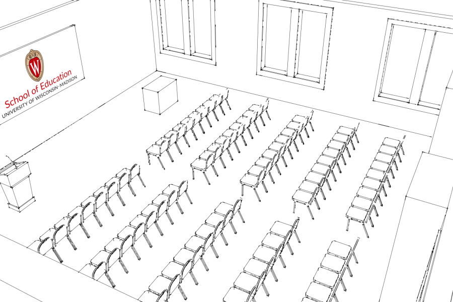 Sketch of the Wisconsin Idea room with chairs organized in rows