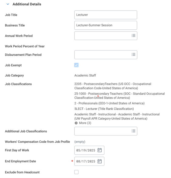 Screenshot showing the process for hiring or adding a job to a current employee in Workday.